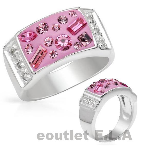 GENUINE PINK SWAROVSKI CRYSTALS BAND SOLID SILVER